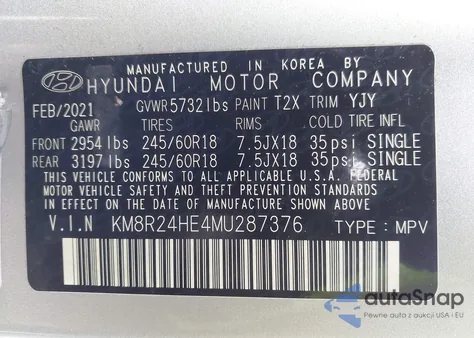 2021 Hyundai Palisade Sel from USA, damaged, VIN KM8R24HE4MU287376